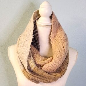 Comfy Beige gray peach ivory blocked Knit Infinity Scarf